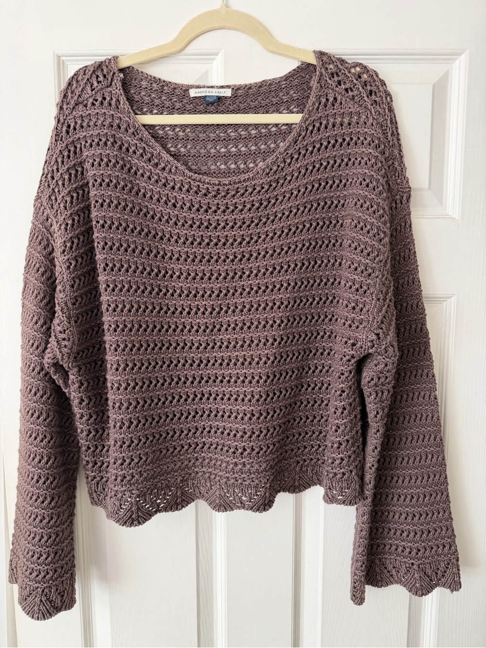 American Eagle Open Knit Crochet Sweater Mauve Boho Oversized XL